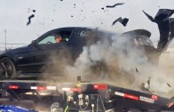 Exploze pneumatiky Mustangu na motorové brzdě